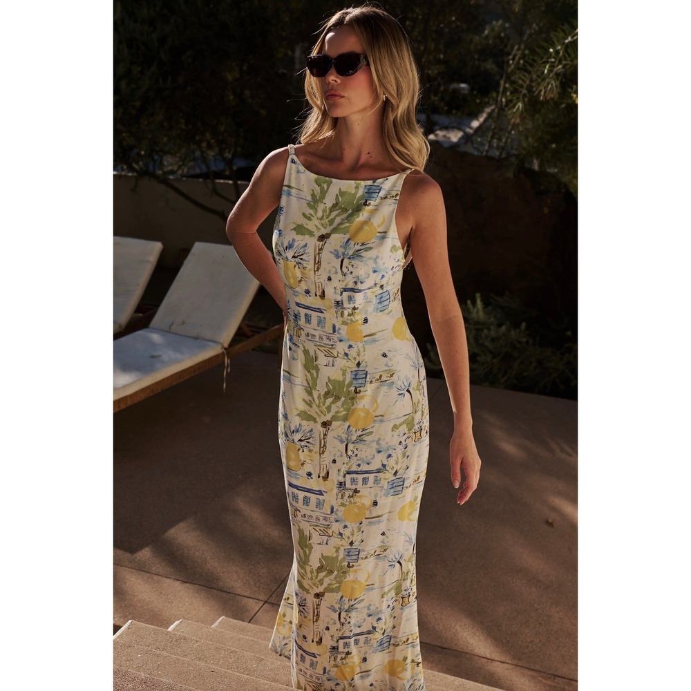 Sugarlips Maxi Dress Womens White Yellow Lemon Print XL
